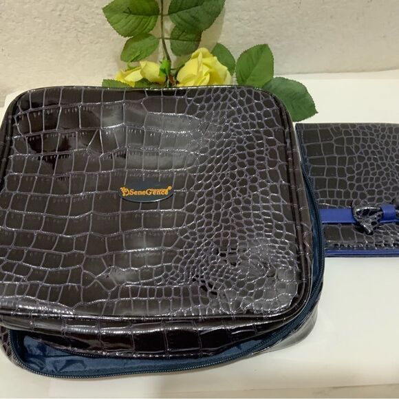 NEW Senegence Faux Alligator Embossed Zip Travel Makeup Bag and matching mirror - Picture 1 of 9
